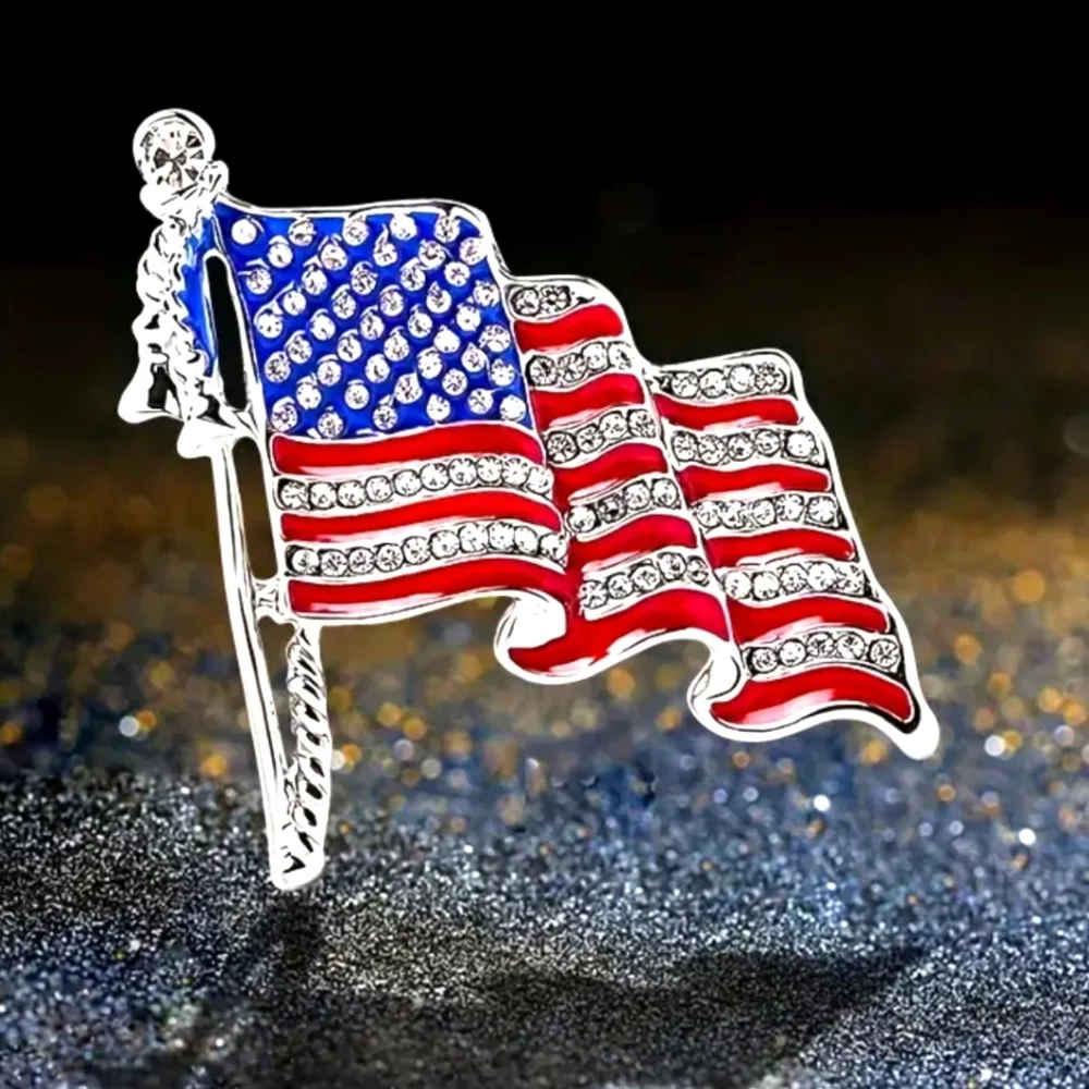 Flag Red White Blue  Bling Brooch